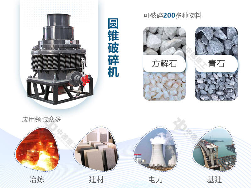圓錐破能處理多種物料，且應用領域廣泛